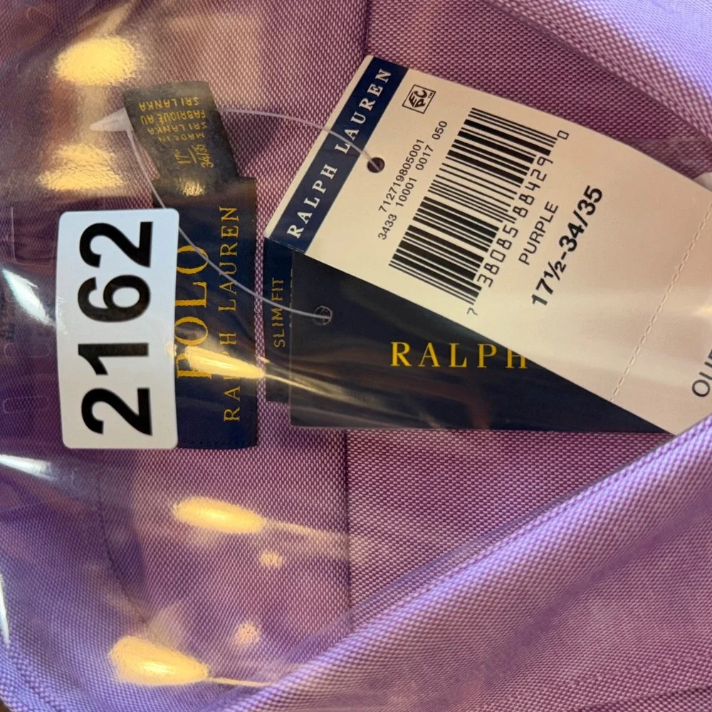 Polo Ralph Lauren Mens Slim Fit Easy Care Dress Shirt Purple 17.5 34/35 NEW